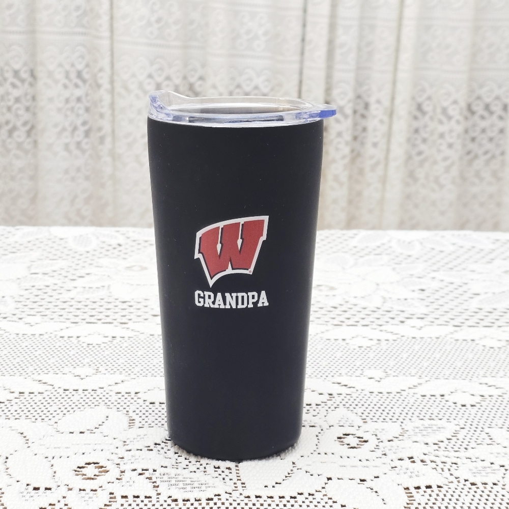 New Grandpa UW Madison Tumbler Black Wisconsin Badgers Hot or Cold Drinks Travel